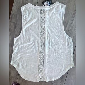 White Sleeveless Top with Floral Lace Cut out Detail Size L Spring Casual